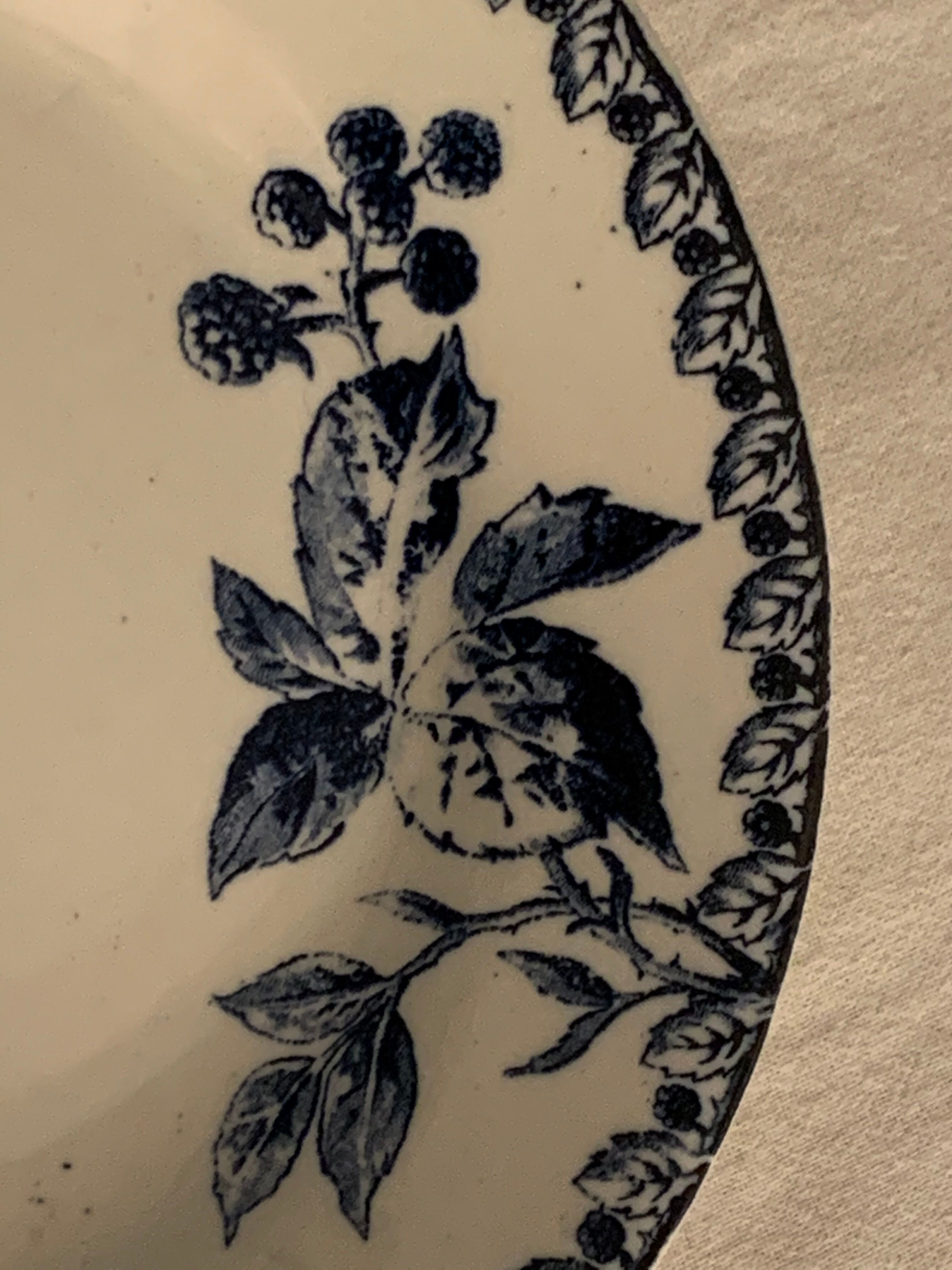 Series of 6 old flat plates in blue earthenware from Gien Iron Earth mature model