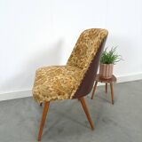 Bloemen stoel met bruin kunstleder vintage