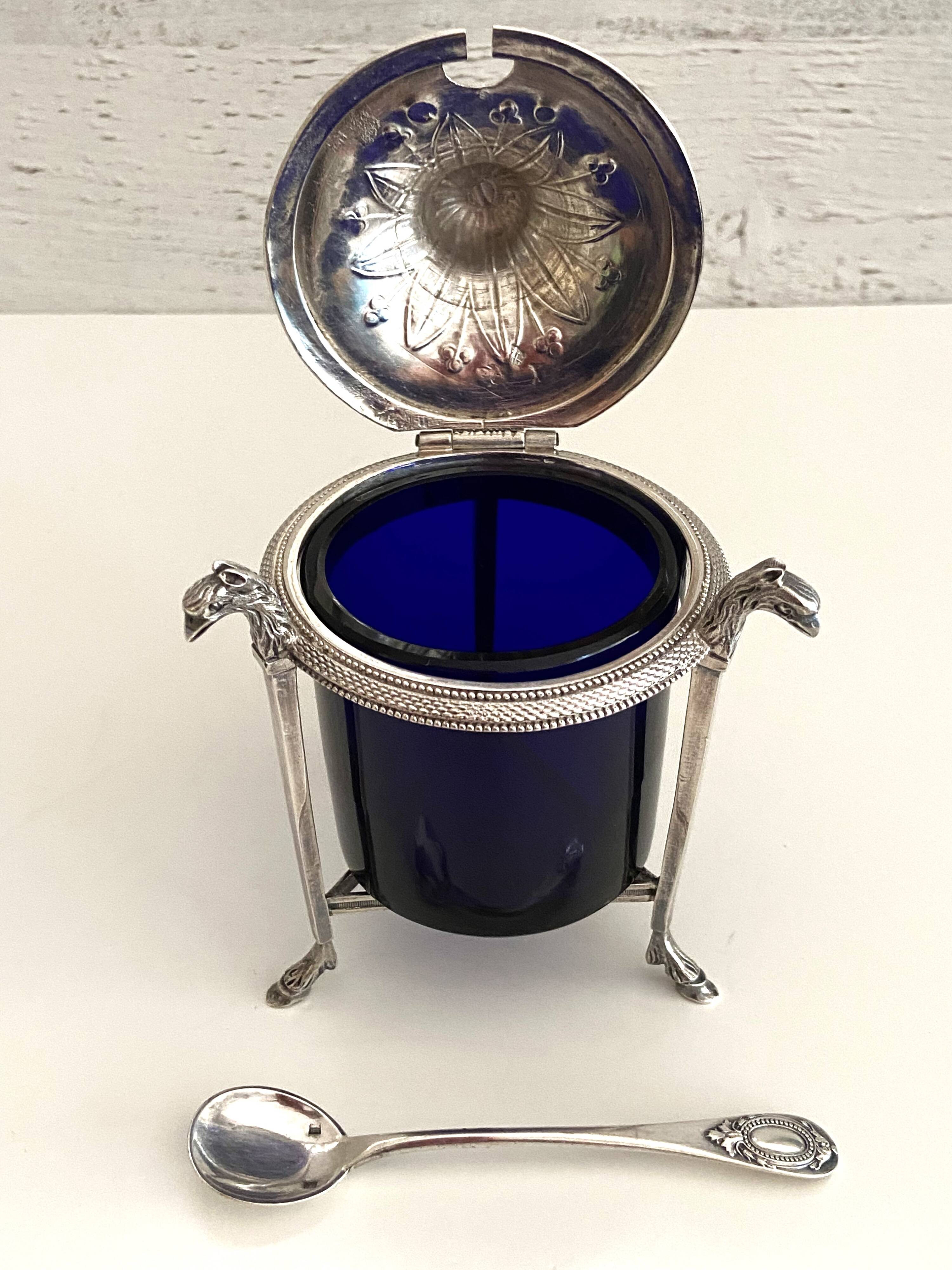 Mustard Pot Solid Silver (950°/°°°) Hallmark 1st Rooster Empire Consulate Period