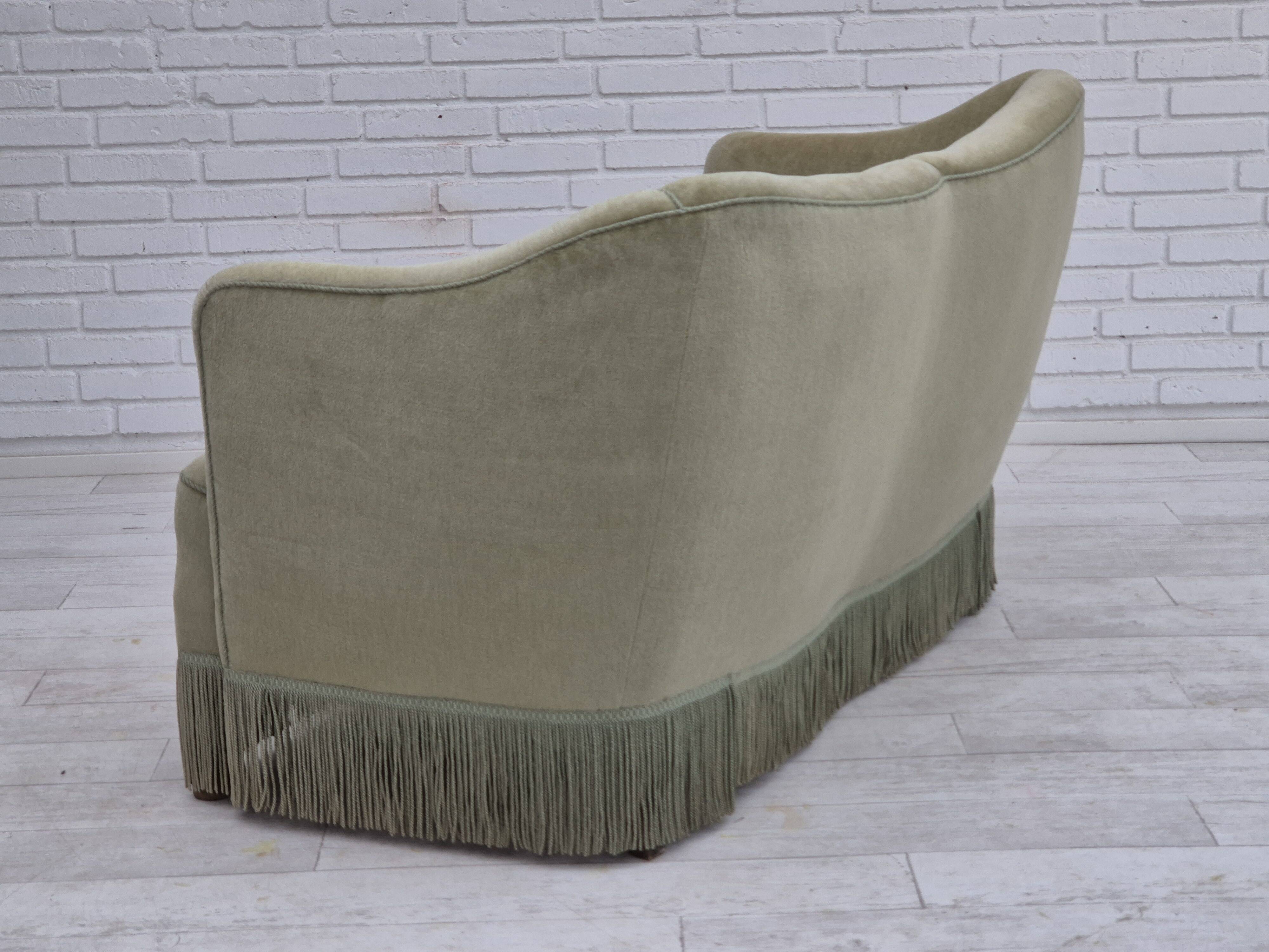 1960s, Danish 2 seater sofa, original condition, green furniture velour.