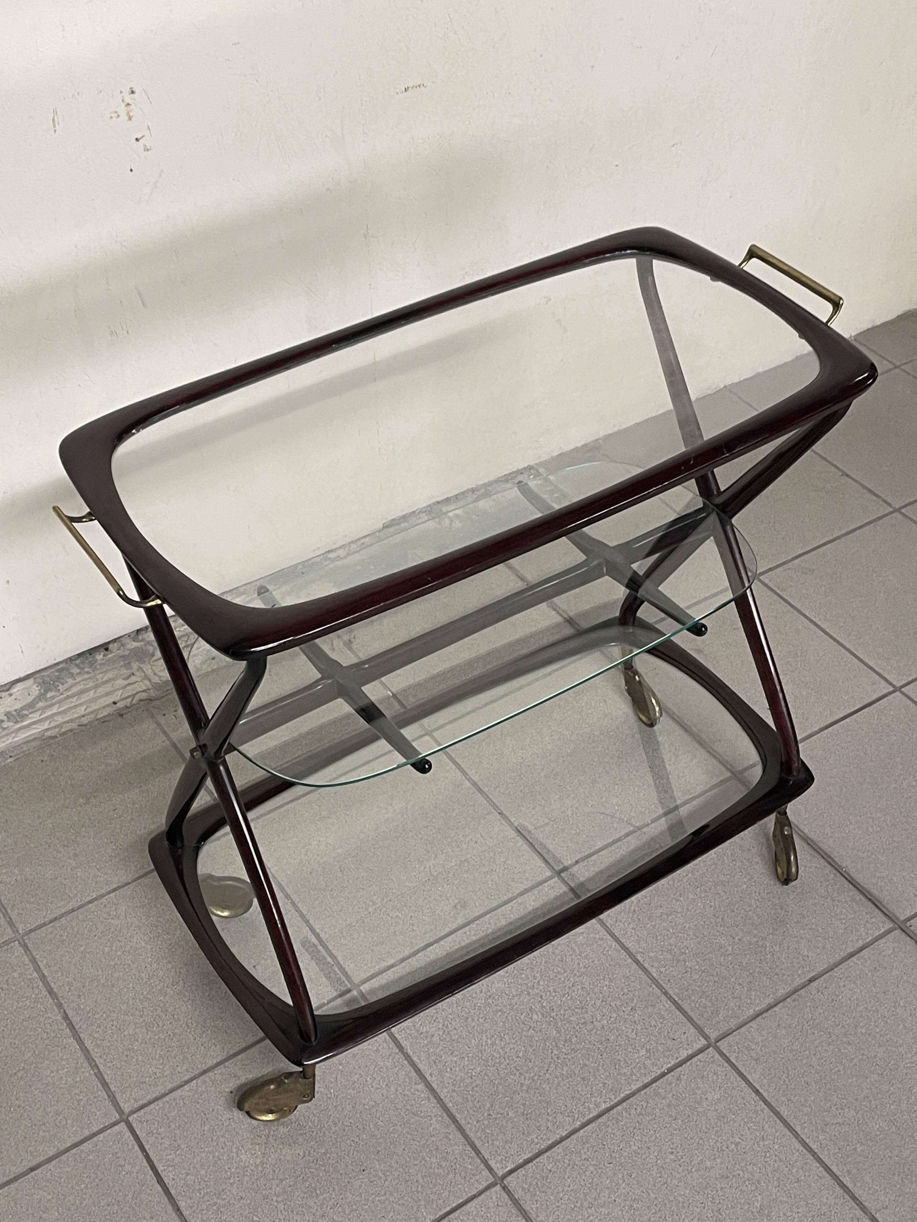 Cesare Lacca 1950 Italian Bar Cart with Brass Wheels