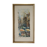 Lithograph gilded frame Paris place du Tertre vintage