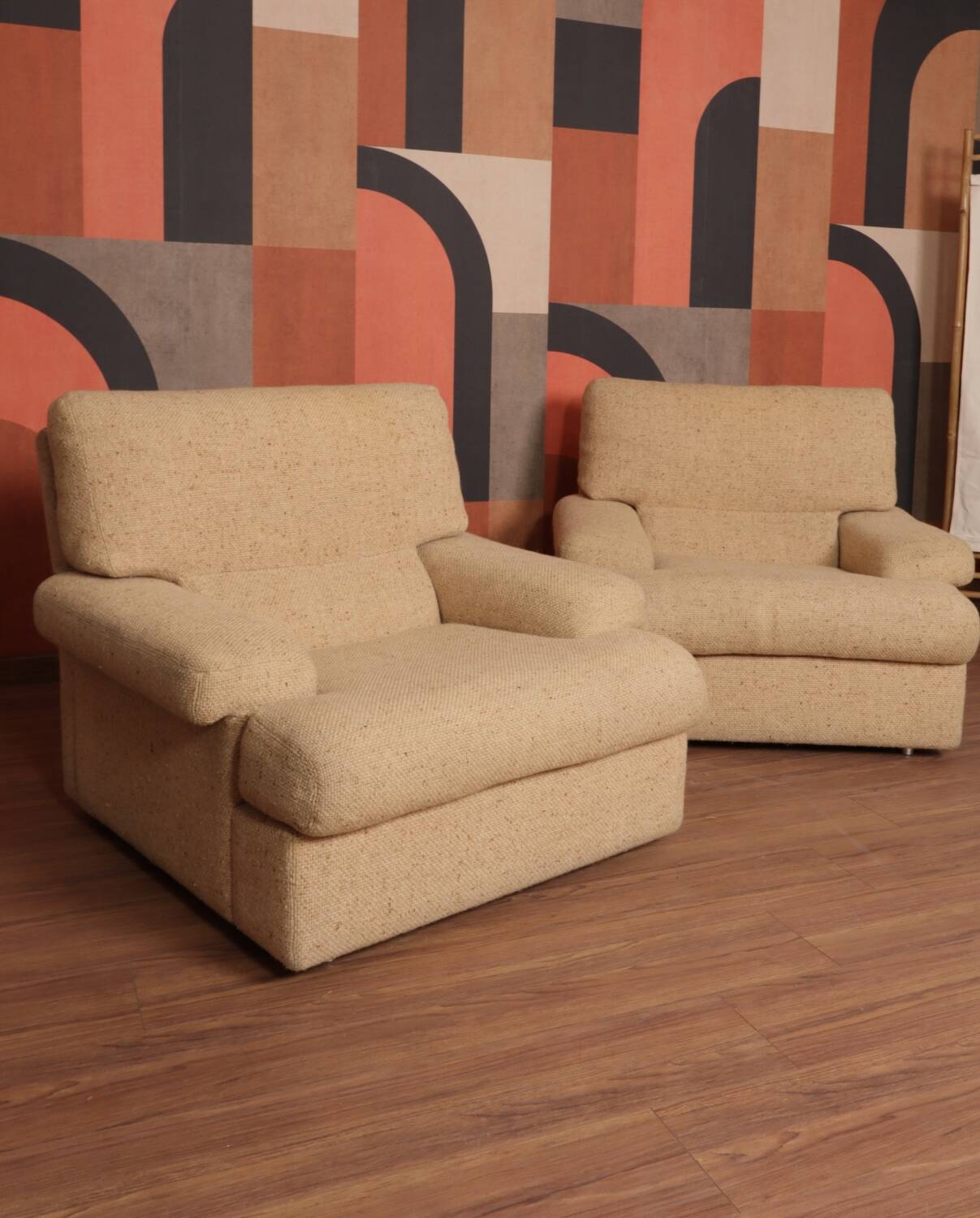 Danish Set of Armchairs Soft Cuschion Comfortable Wool Upholstery