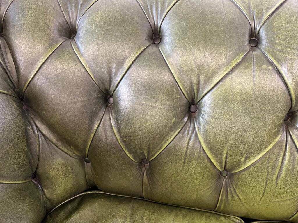 Antique green leather Chesterfield / sofa / couch