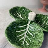 Cabbage leaf serving dish in majolica