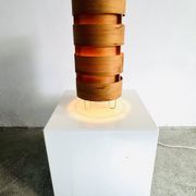 Large Cylindrical Pine Veneer Table Lamp By Hans-Agne Jakobsson For Ab Ellysett, Sweden 1960S