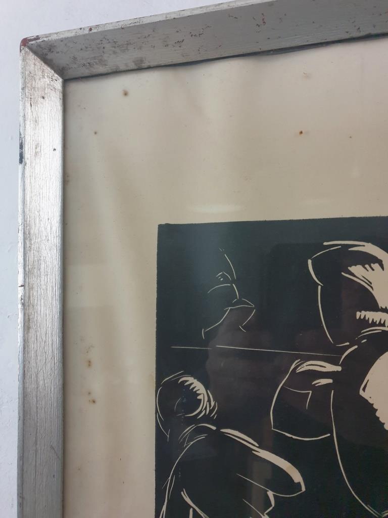 Linocut skating art deco painting - vintage sport - ice skates