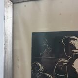 Linocut skating art deco painting - vintage sport - ice skates