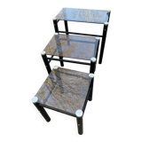 3 black industrial glass nesting coffee tables Yves Boutboul 1970