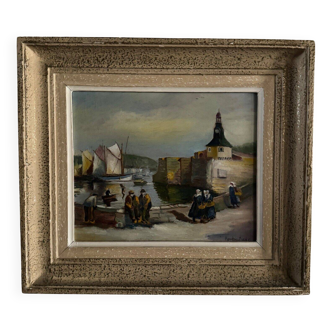 Oil on panel mid-20th century Breton landscape Concarneau