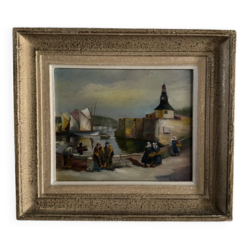 Oil on panel mid-20th century Breton landscape Concarneau