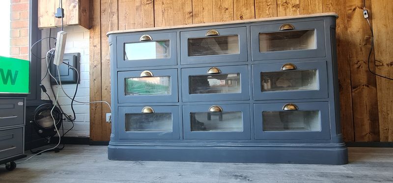 cabinet with drawers grainetier patina gray and raw top
