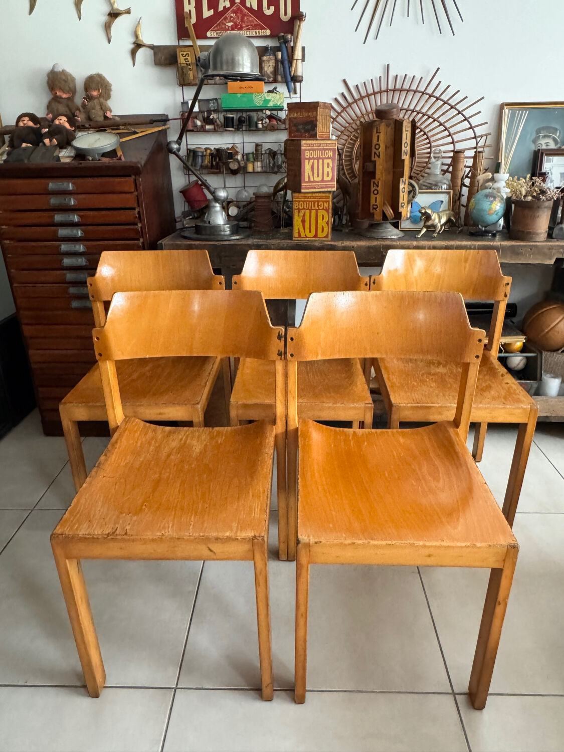 5 vintage stackable chairs — Rainer Schell Schlapp Möbel 1960s