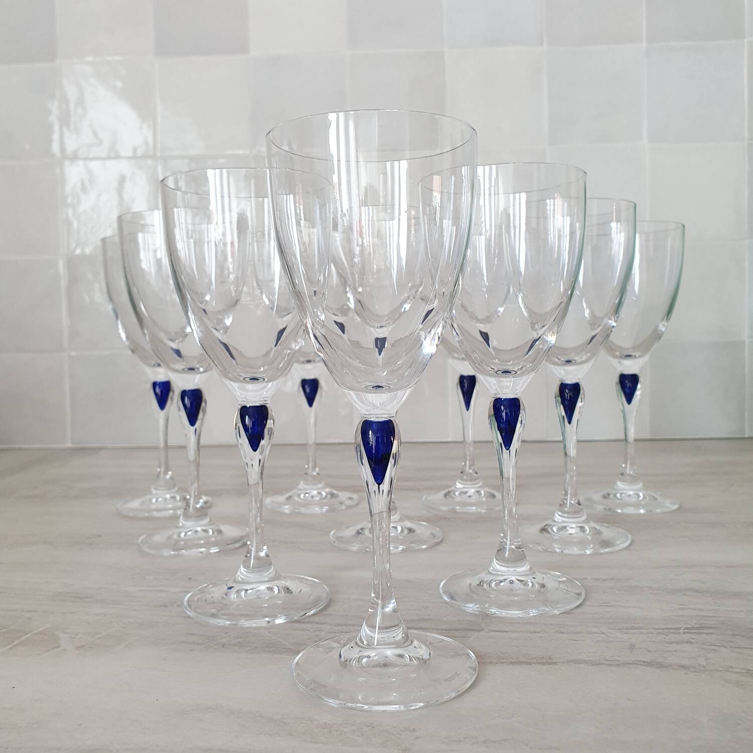 10 Crystal d'Arques glasses model Venice Sapphire blue