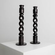 Dark Wood Candle Holders, Vintage 1970s Italy, Barley-Twist Design, Set of 2, Boho Table Decor