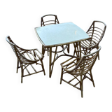 Table + 4 rattan chairs 1960/70