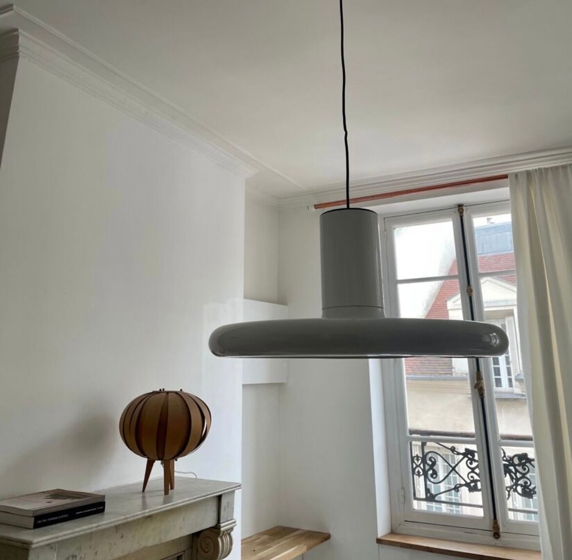 Vintage Lita pendant light in white metal France 1970