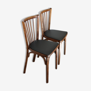 2 chairs BAUMANN N°12 skaï black dark beech