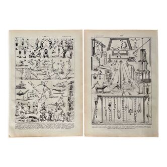 Set of 2 lithographs on gymnastics XXth century