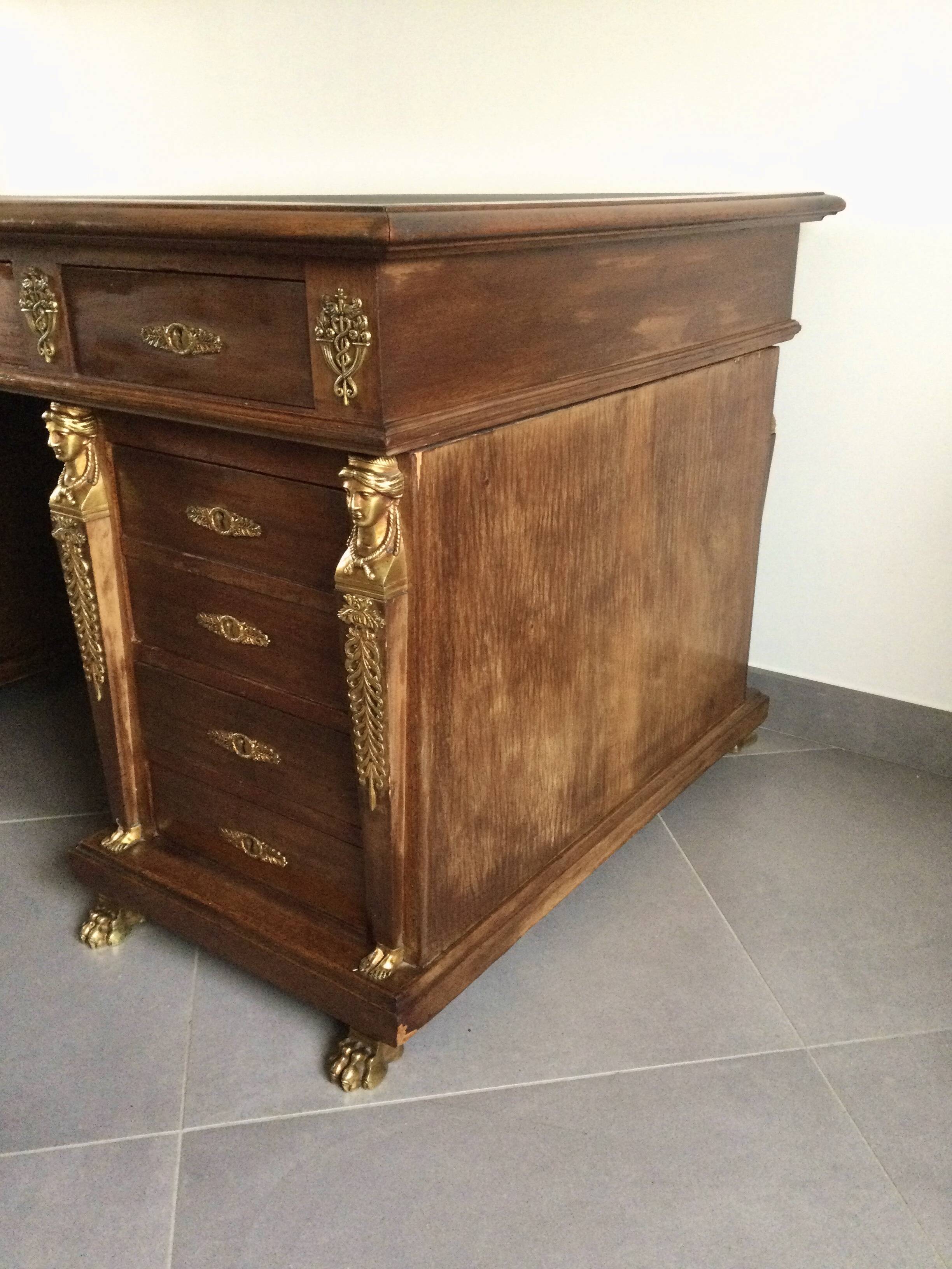 Empire desk with mahogany and oak pedestals
