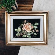 Painting on velvet "La rose" signed L. Boucher