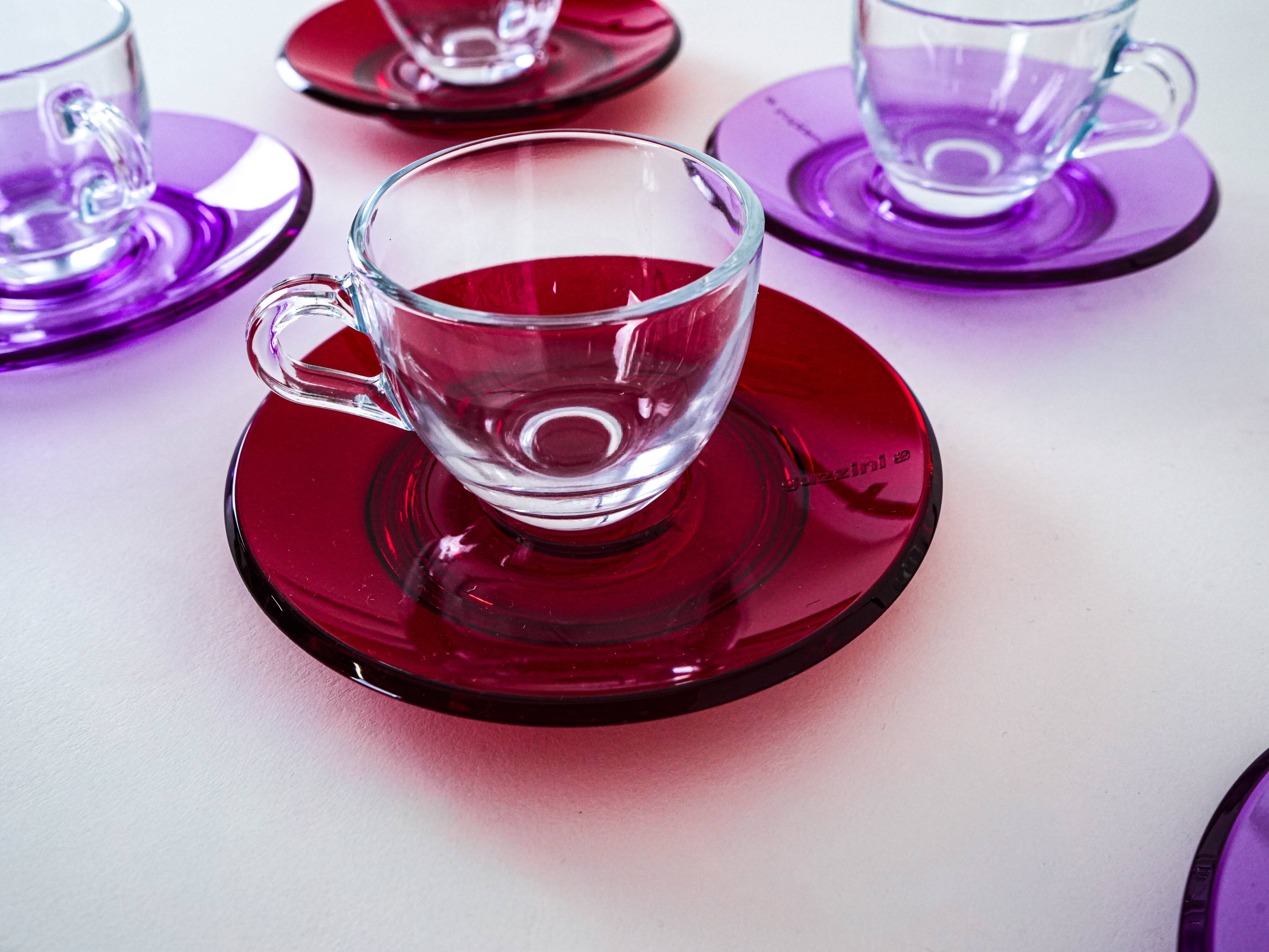 Set of glass cups, Italian design, 1970s, manufactured by Fratelli Guzzini