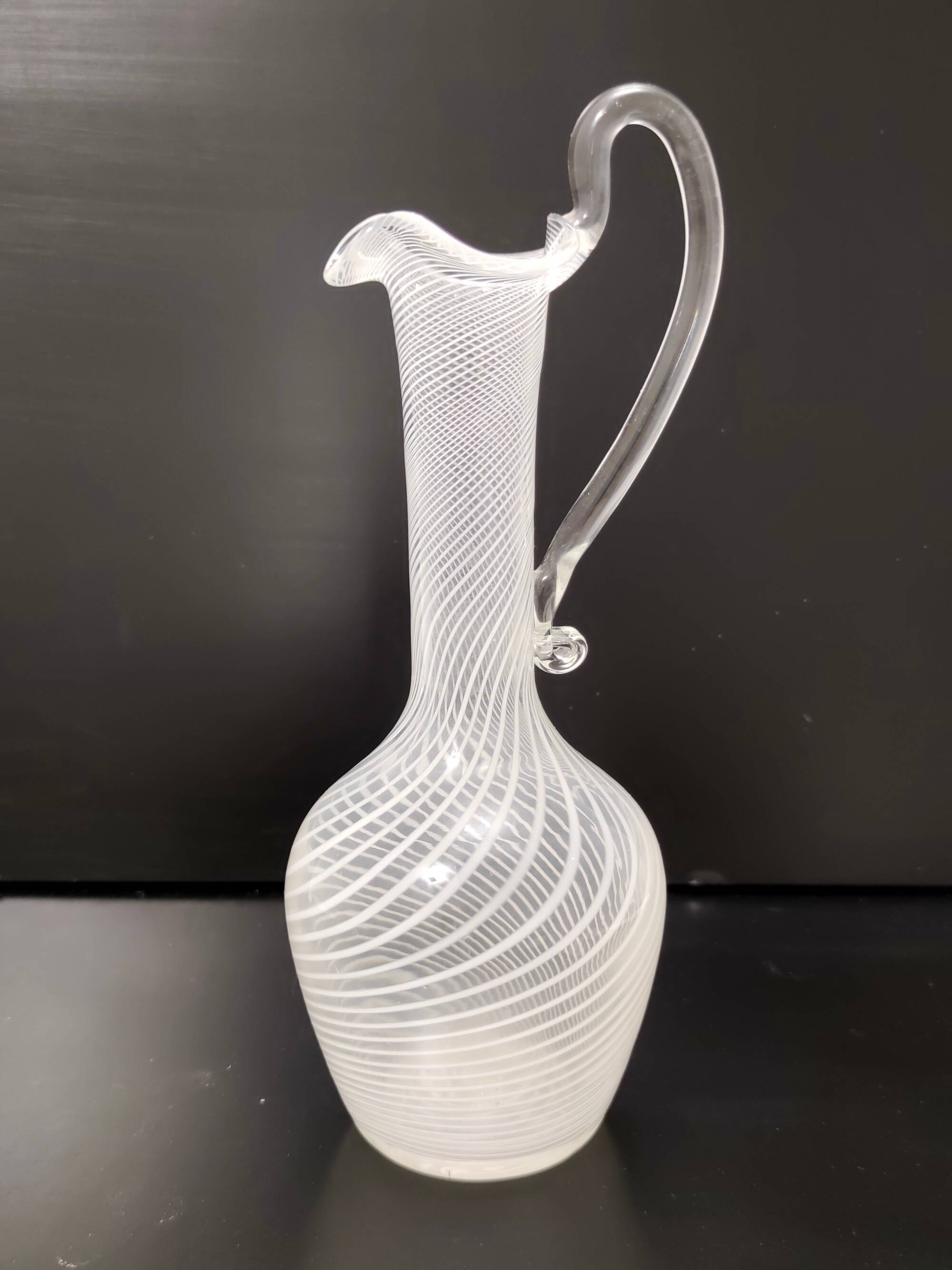 Murano Glass Pitcher Vase with White and Transparent Canes, Italy