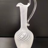 Murano Glass Pitcher Vase with White and Transparent Canes, Italy