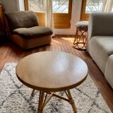 Table basse ronde en rotin plateau