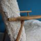 Vintage Armchair Mid-Century Beige Faux Fur Restored