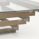 Table basse sculpturale en aluminium brossé et verre – années 1970