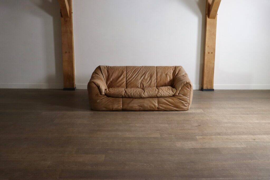 Canapé Sloop Ligne Roset par Michel Ducaroy en cuir cognac, années 1970