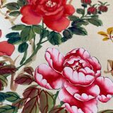 Tableau deux aquarelles sur tissus Chine fleurs et oiseaux cadres XIX°