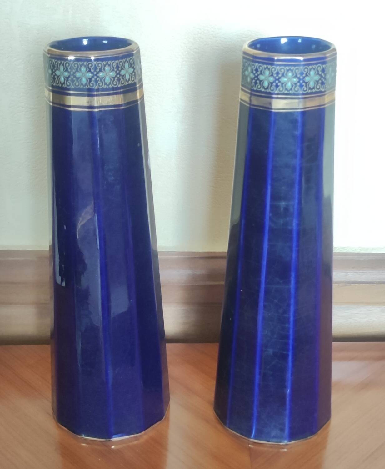 Pair of old vases/enameled decoration/gustave de bruyne