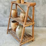 Étagère à plantes en bois de pin ancien