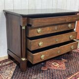 19th century Empire chest of drawers in cherry wood and black marble