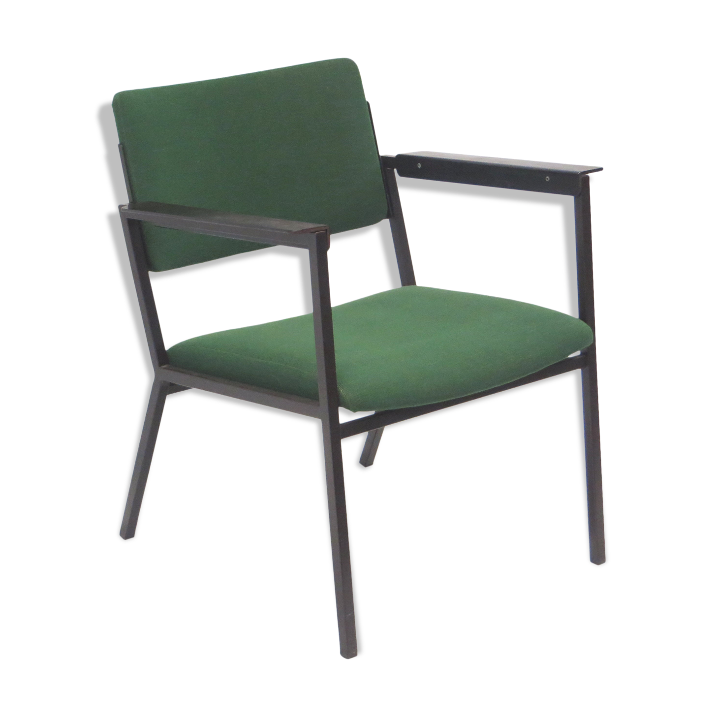 Green vintage armchair with metal frame made in the 60s