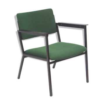 Green vintage armchair with metal frame made in the 60s