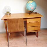 Multiplied wooden chair and chrome feet, vintage 60/70s