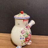 Clamecy earthenware chocolate pourer with polychrome floral decoration