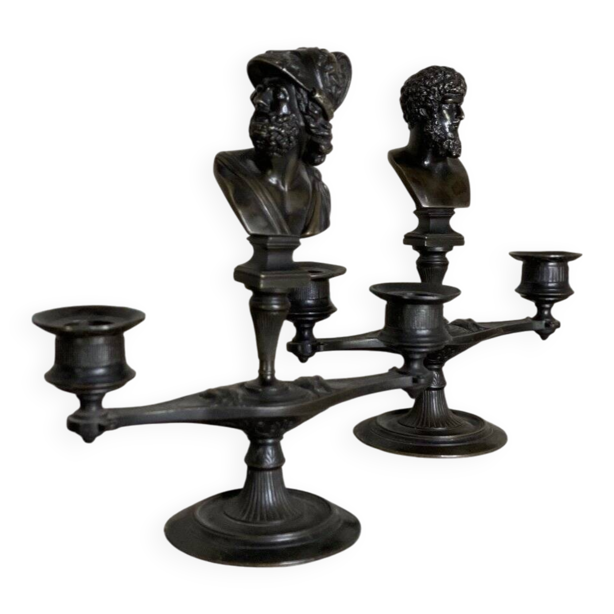 Pair of bronze candlesticks with a black patina in the antique style