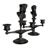 Pair of bronze candlesticks with a black patina in the antique style
