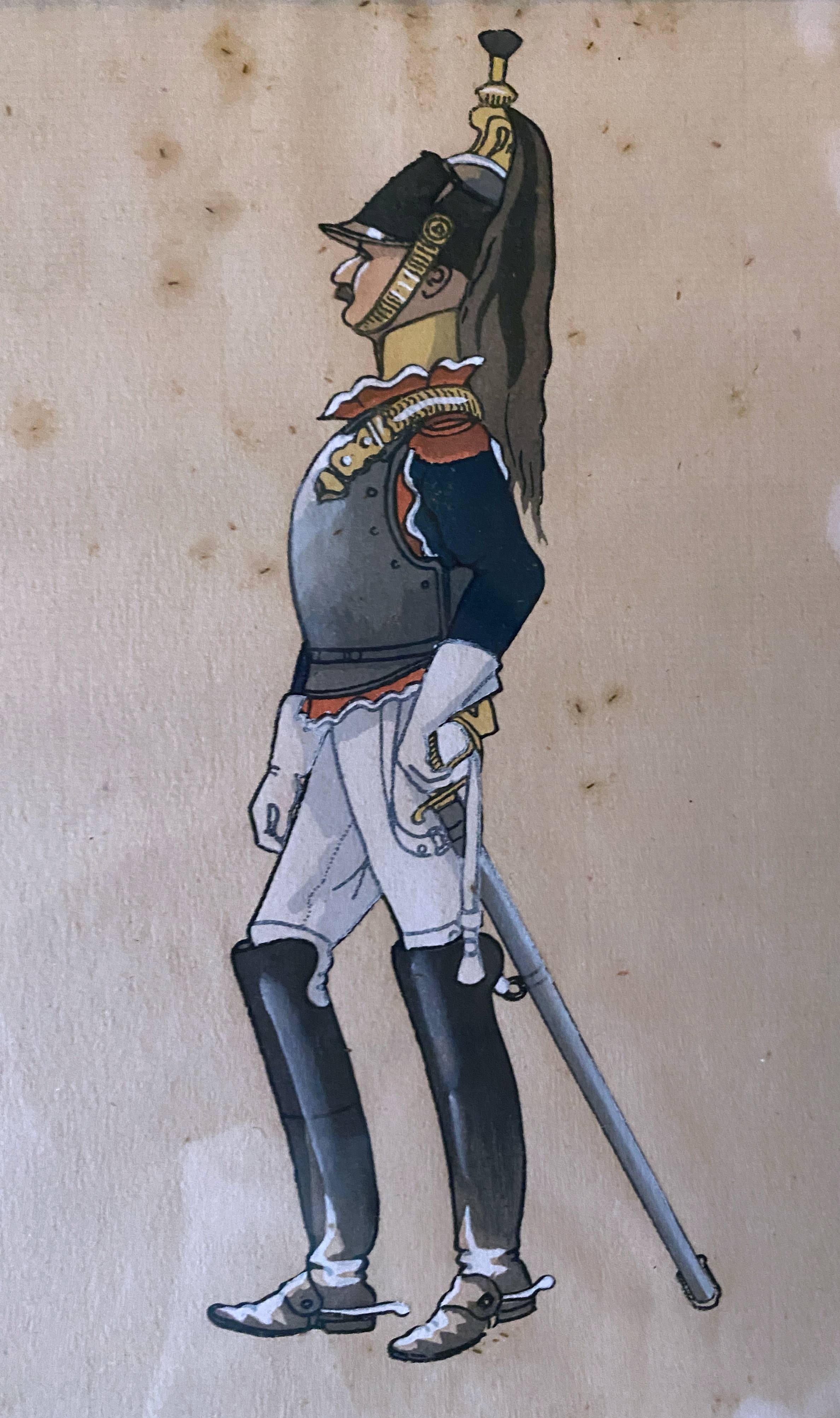 Paintings xix° portraits miltaire gouache uniform on ingres paper (cf. hergé)