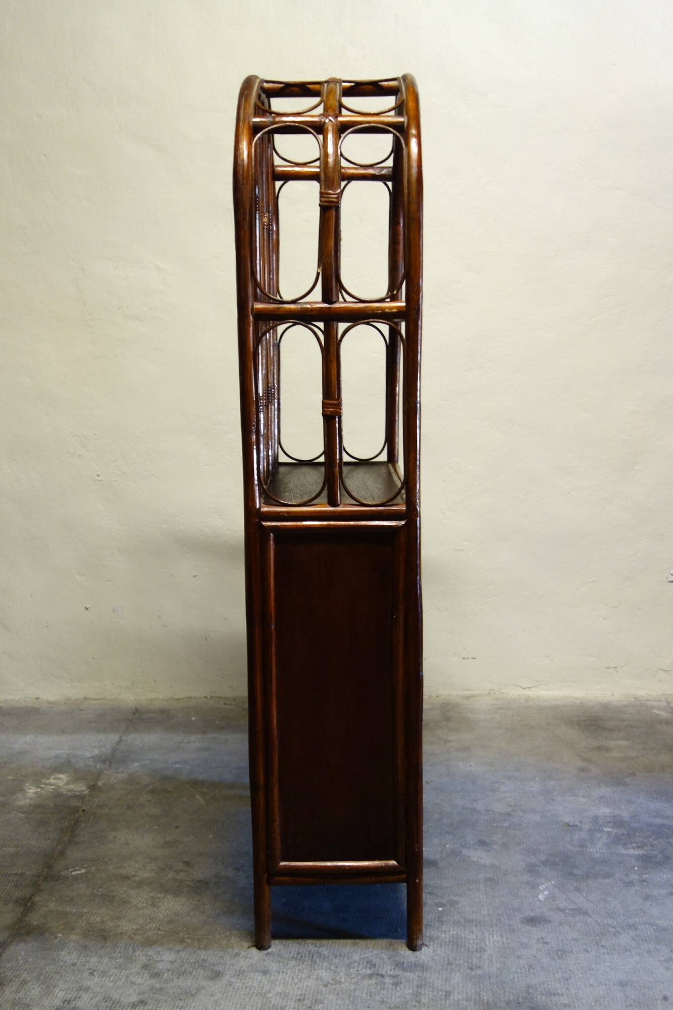 Bamboo rattan bookcase shelf from the 50s