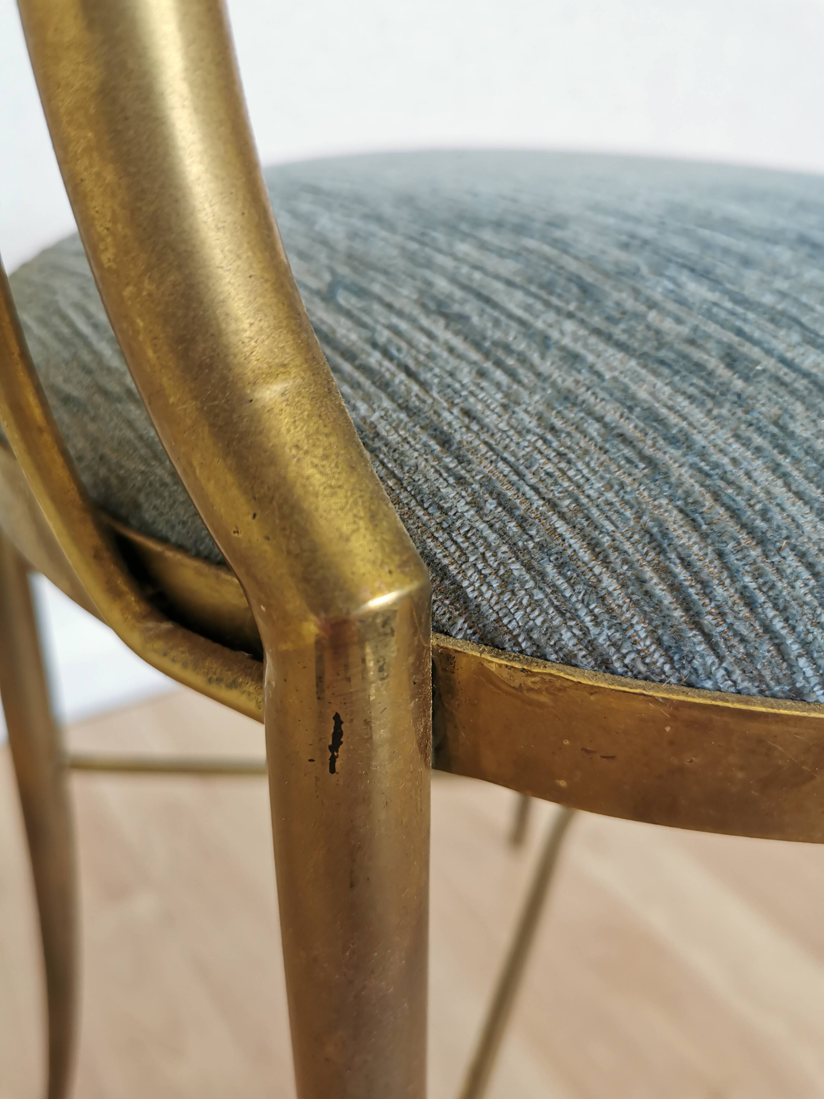 Vintage Paolo Buffa Brass Vanity Chair: Chiavari Style, Blue Fabric, 1950s