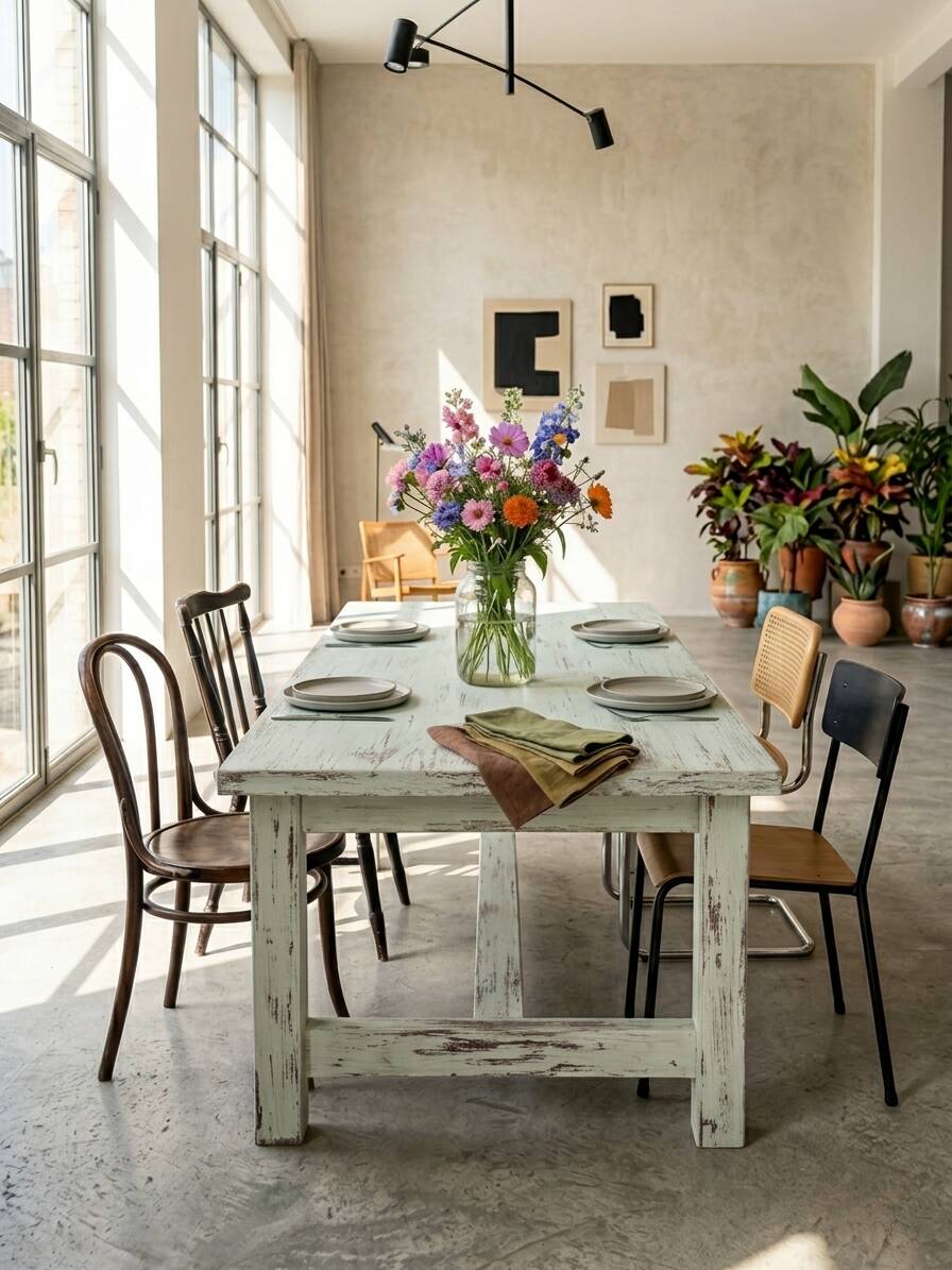Distressed farmhouse table