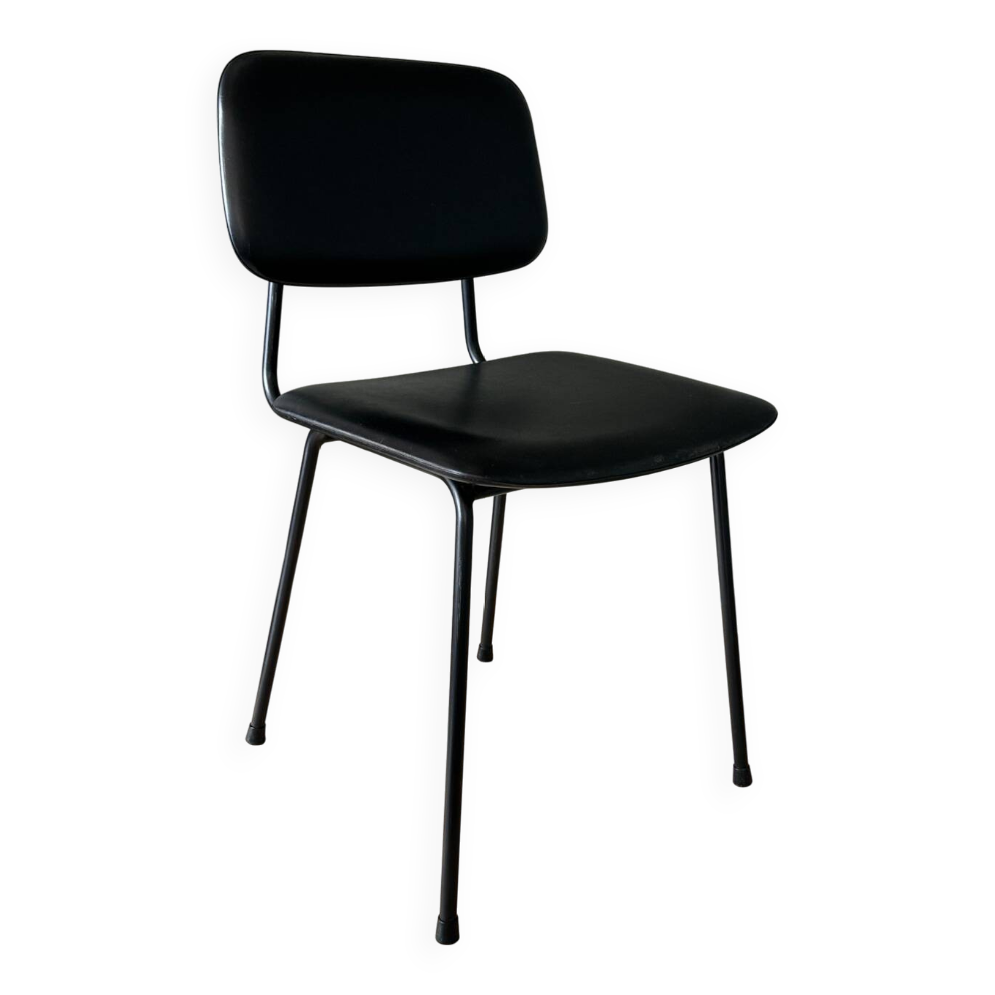 Metal chair and black faux leather, 1950s.