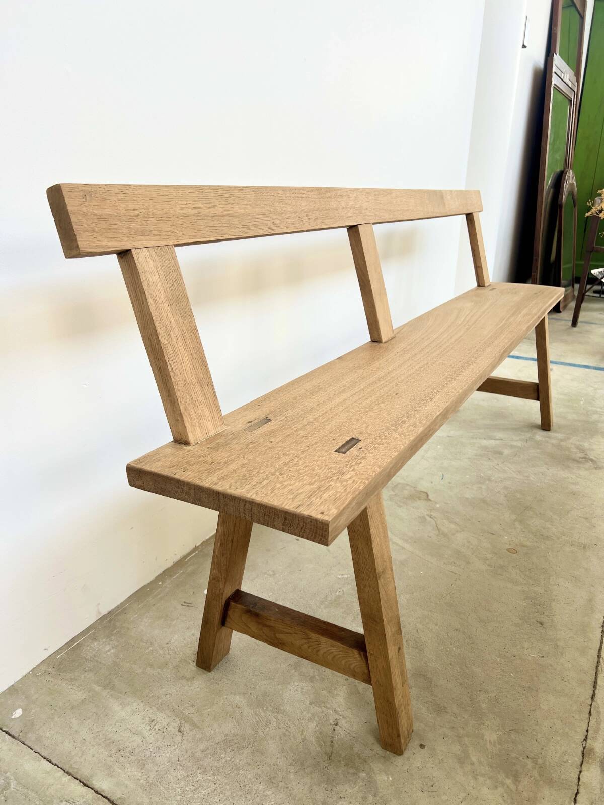 Natural solid oak backrest bench