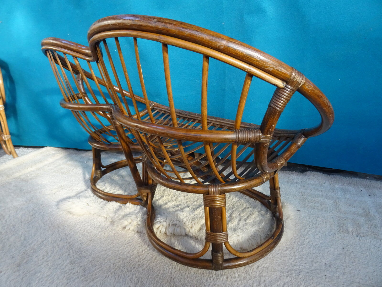 Vintage rattan bench 70s