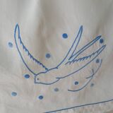 Embroidered sheet, blue swallow pattern, 88x170 cm